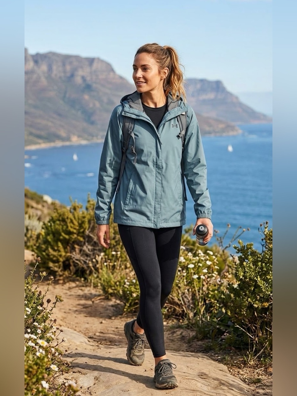 Under Armour Women’s Team Legacy Windbreaker Jacket Blue Hooded Full Zip Size L